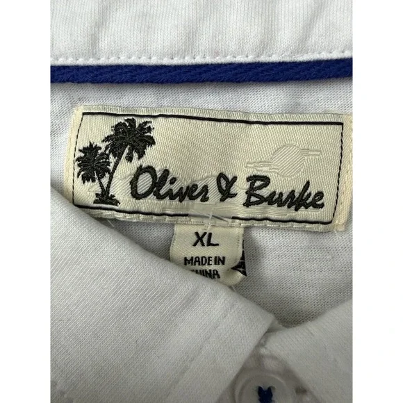 New NWT Oliver & Burke Short Sleeve Polo Shirt White Green Blue Striped XL JBHS - Picture 8 of 10